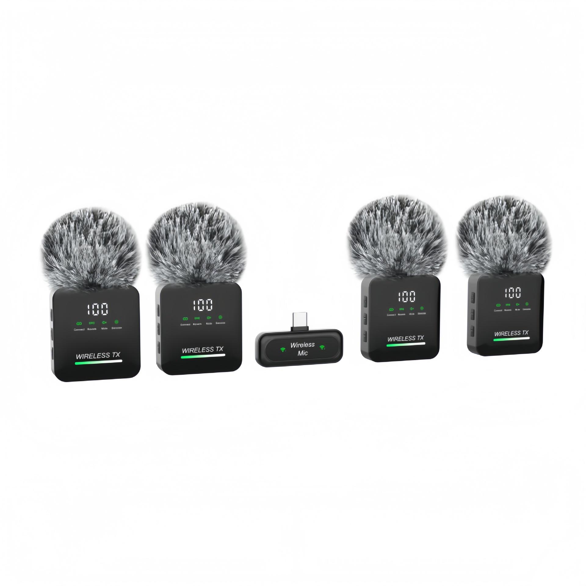 

A90 Wireless Lavalier Microphone: Four-in-One, Battery-Powered, Portable for Outdoor Multi-Person Streaming, Sound Recording, Noise Reduction. Black Apple, 1-to-4 (Only for iPhone 15-)