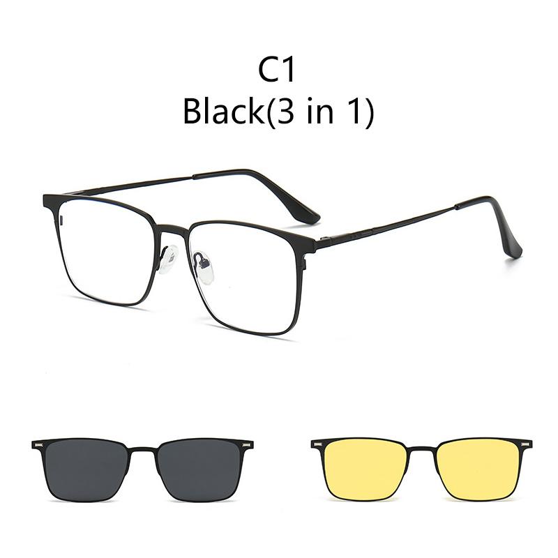 Metal 3 In 1 New Style Magnet Clip On Glasses Frame Trend Polarized Sunglasses For Men  Optical Computer Glasses Uv400