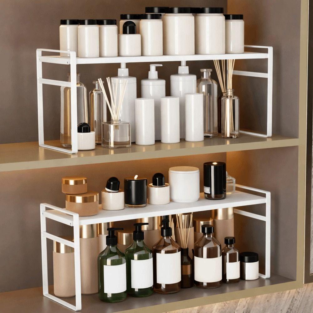 Double-Layer Expandable Cabinet Shelf Large Capacity Narrow Spice Rack  for Kitchen