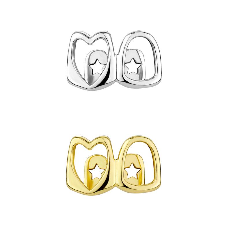 Hip Hop Double Hollow Heart Teeth Grillz Daily Gold Plated Tooth Caps For Women Men Jewelry Dental Grills