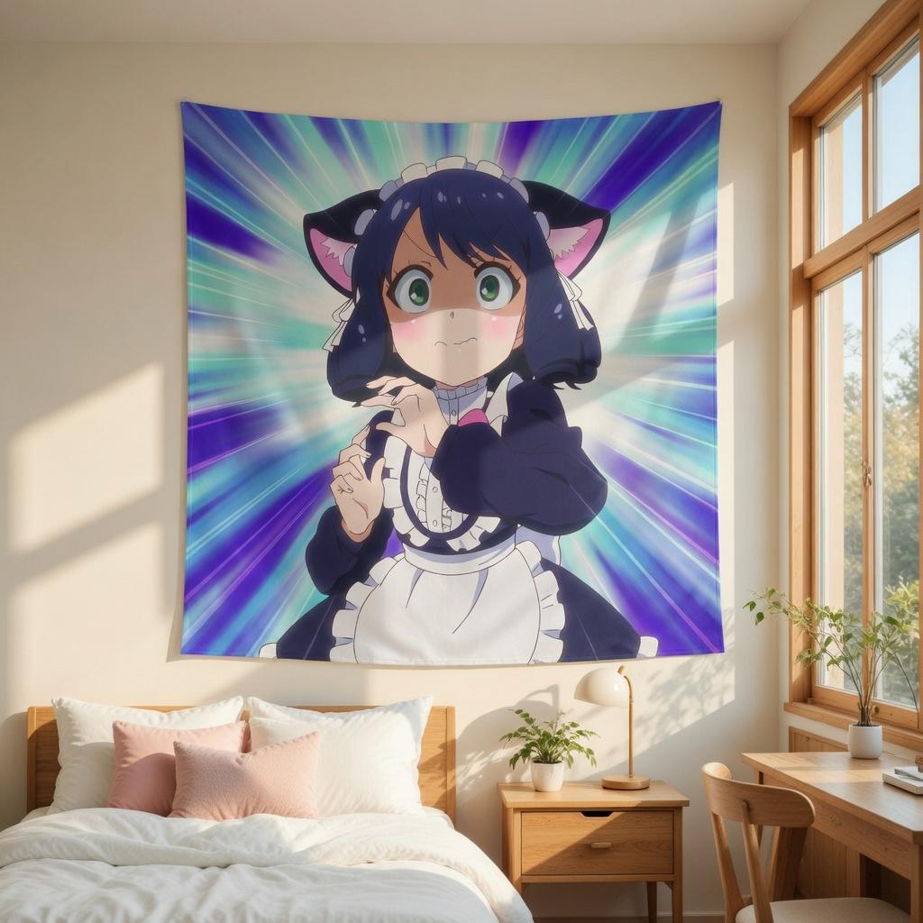 Sanrio Show by Rock Cyan Tapestry Kawaii Anime Cat Girl Wall Hanging Neko Maid Aesthetic Room Decor Manga Backdrop Wall Art
