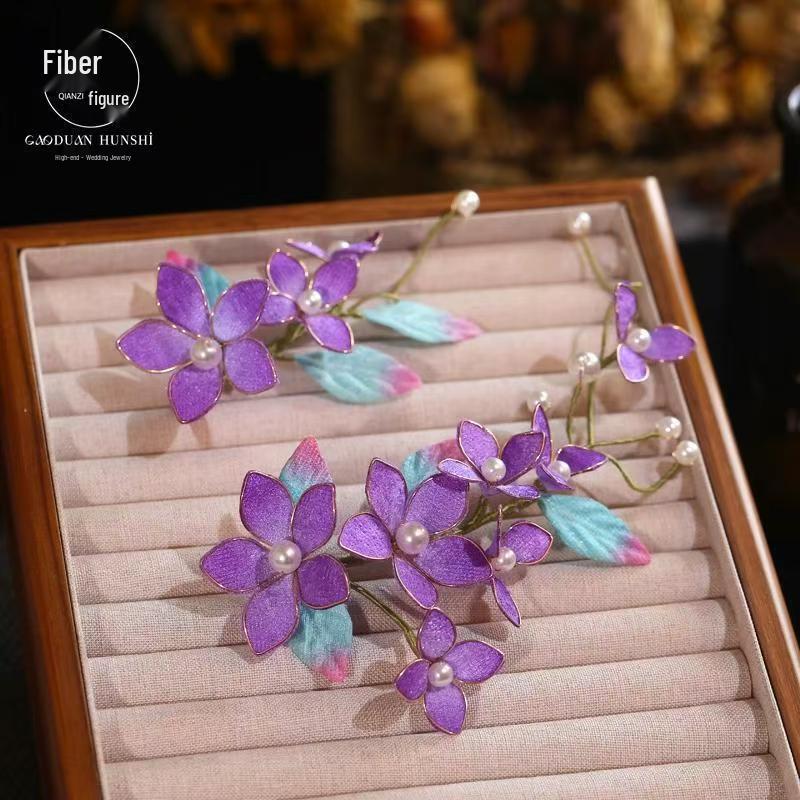 Original New Style Blue Hanfu Headdress: Ancient Classical Flower Hairpin Accessories
