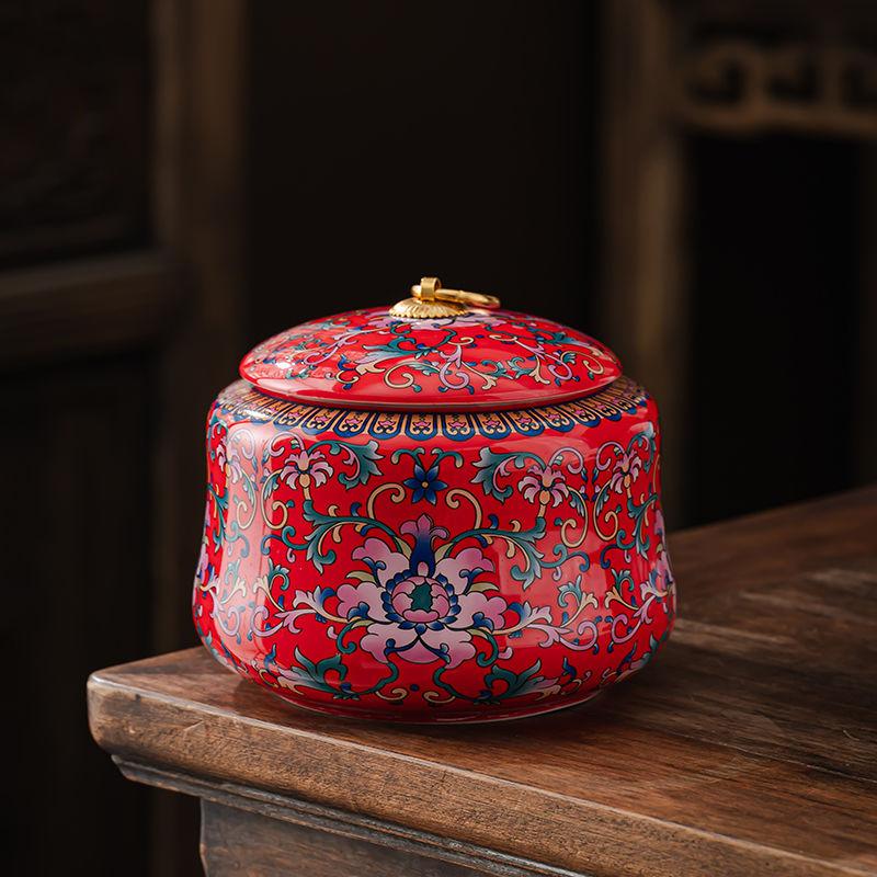 Creative Ink Landscape Pattern Ceramic Tea Caddy with Lid Sealed Moisture-proof Storage Jar Countertop Crafts Decoration Jar