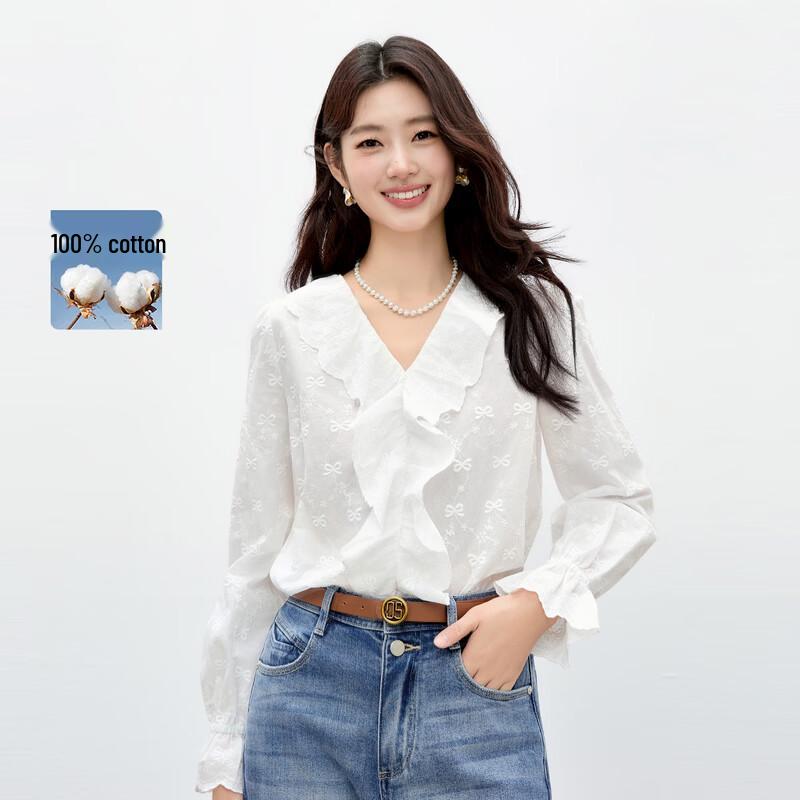 

Women s Ruffle V-Neck Top with 3D Bow M