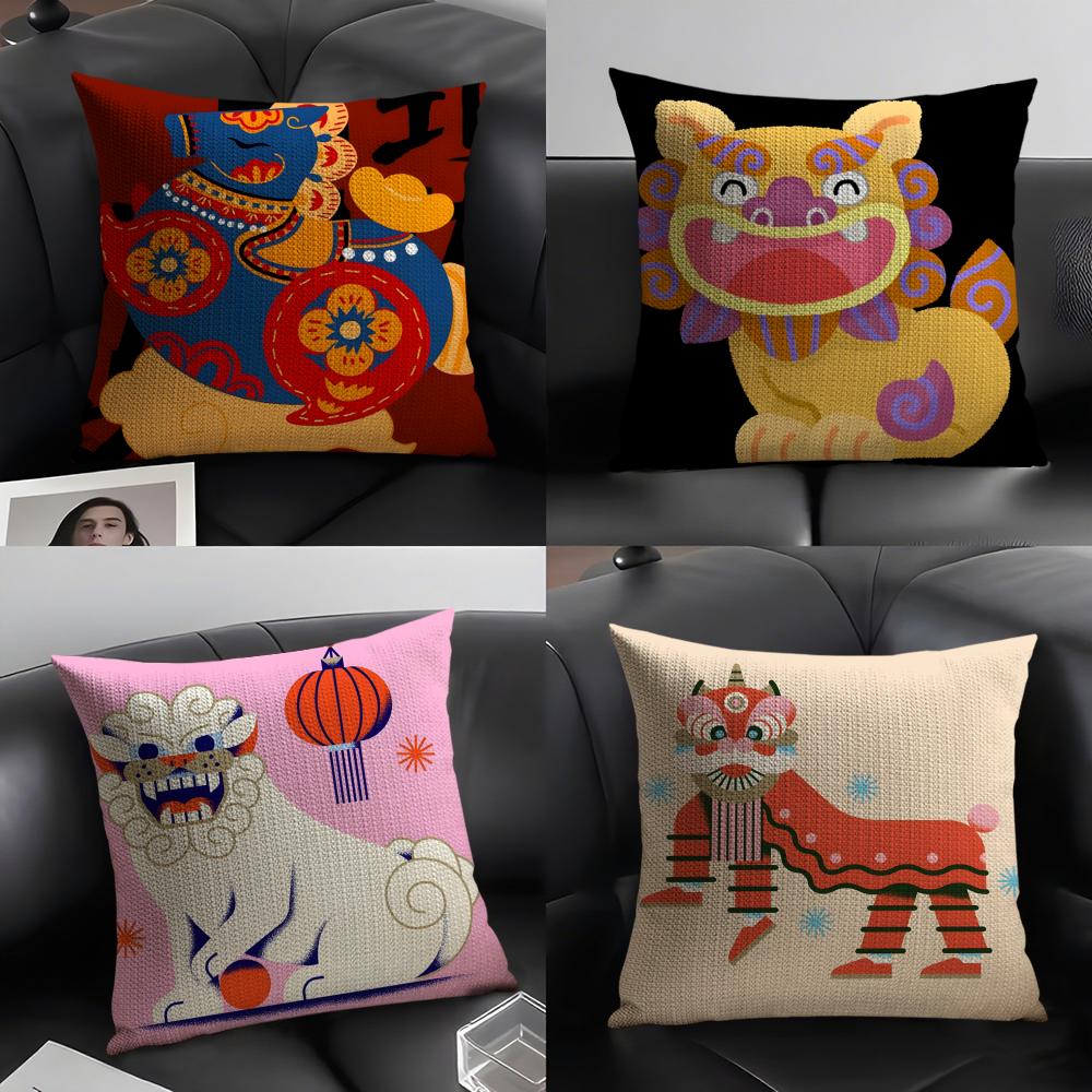 Linen Cushion Covers For Decorative Sofa Home Pillows Case Car Chair Pillows Cases Japanese Traditional Shrine Ritual Prints