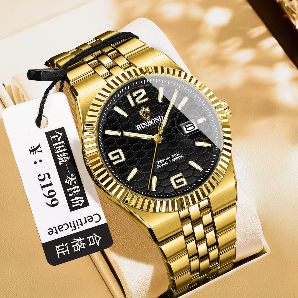 Binbang BINBOND Men's Luminous Waterproof Watch with Calendar and Large Dial