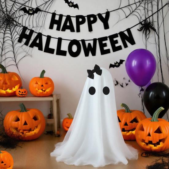 Halloween Ghost Decoration Outdoor Glowing Ghost with Witch Hat DIY Expressions Light Up Ghost