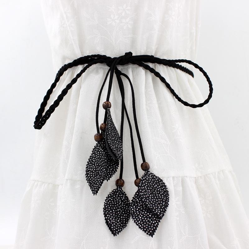 Women'S Decorative Thin Belt, Spring And Summer Women'S Woven Lanyard, Leaf Sequined Belt, Waist Chain Five Colors