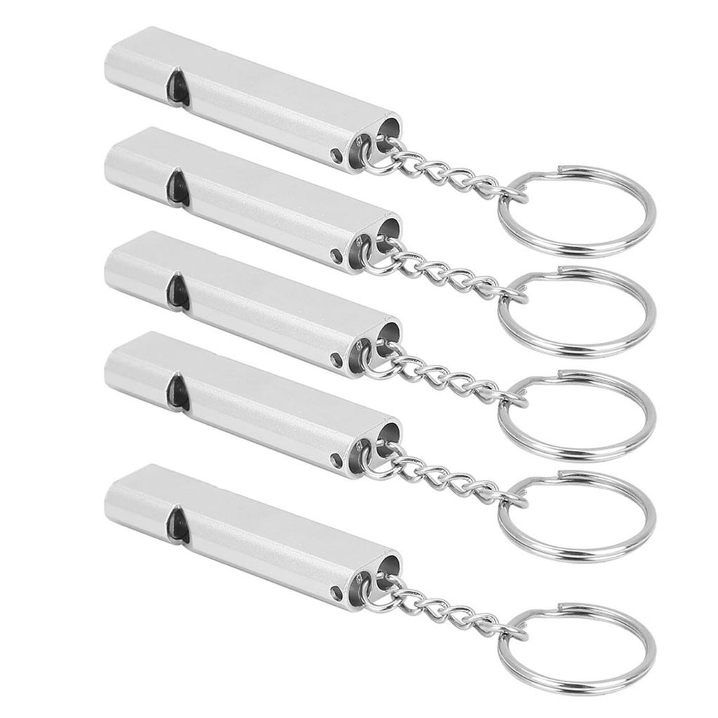 5 Stück Aluminiumlegierung Doppelrohr Pfeife Lebensrettung Notfall Outdoor Überlebenswerkzeug(Silber)