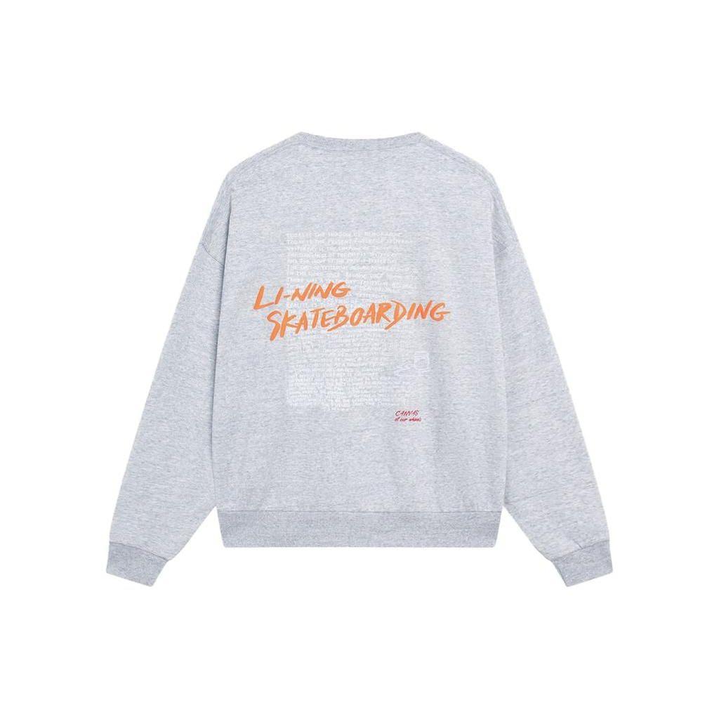 Li Ning Skateboard Series Letter Print Loose Pullover Sweatshirt Unisex sweatshirt Flower-Gray AWDT155-3