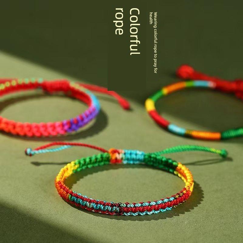 New Arrival Ancient Law Colorful Braided Rope Pull Hand Weaving Bracelet Dragon Boat Festival Adult and Children Safe Finished Product Carrying Strap