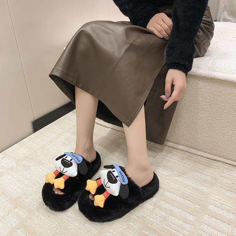 Cute Cartoon Puppet Slippers Cotton Slippers Women's 2025 Autumn and Winter New Thick-bottomed Versatile Non-slip Warm Fluffy Slippers