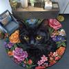 Black Cat Floral Round Area Rug,Carpet Rug for Living Room Bedroom Sofa Playroom Decor,Non-slip Floor Mat
