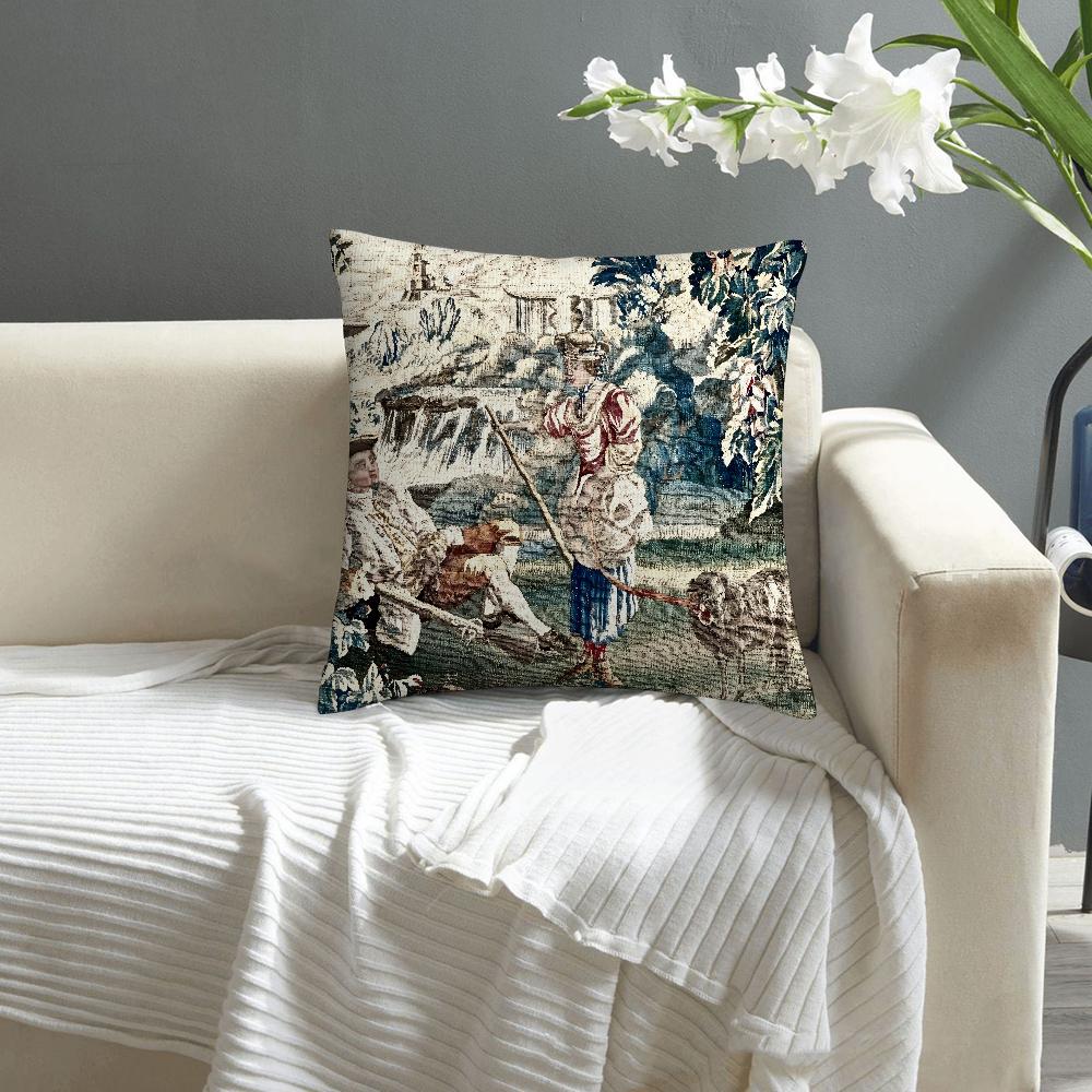 Aubusson Tapestry French Pillow Case Sofa Decorative Home Double-Sided Print Plush Square Throw Pillow Covers Cushion Decor