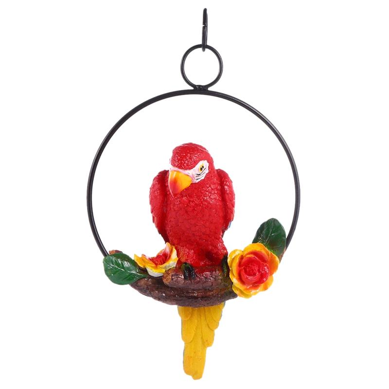 Creative Resin Parrot Hang On Tree Outdoor Garden Decoration Statue Animal Sculpture For Home Office Room Garden Decor Ornament