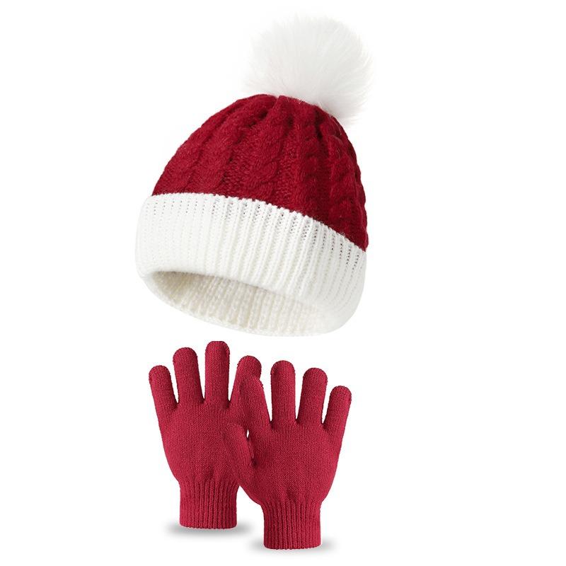1/2/4Sets Children's Wool Ball Knitted Hat Thickened Warm Christmas Hat Gloves Two Sets of Autumn and Winter Wool Pullover Hat