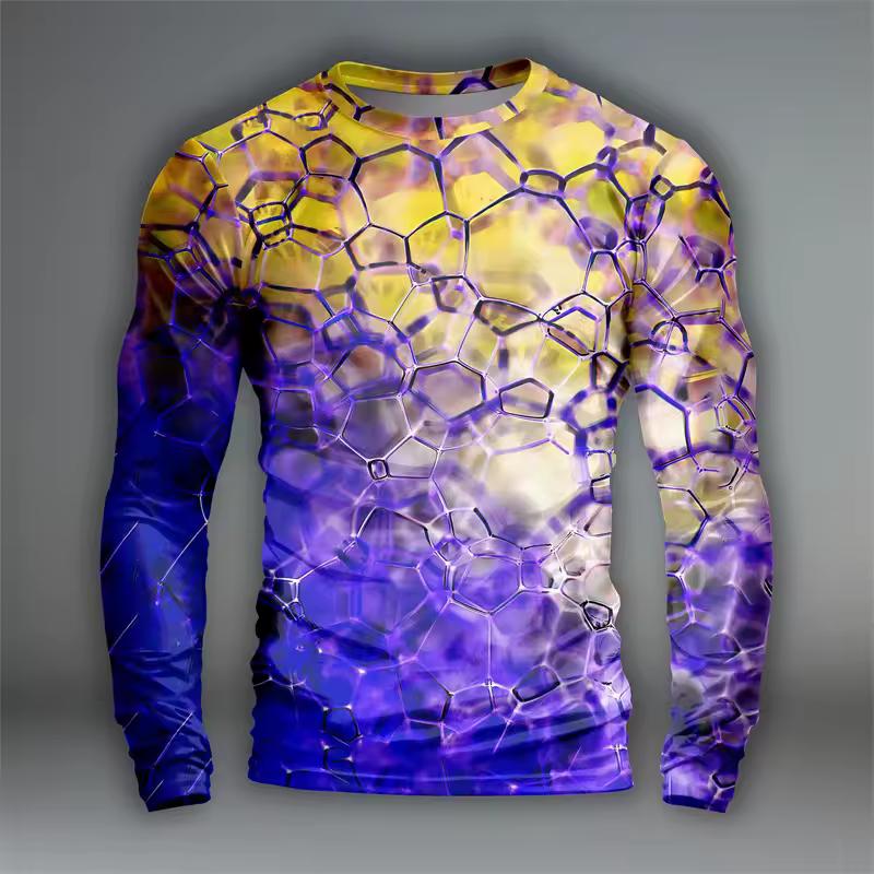 Circle T-shirts Men's Clothing Long Sleeve O-neck Oversized T Shirts 3D Printed Colorful Stone Design Sense Tops