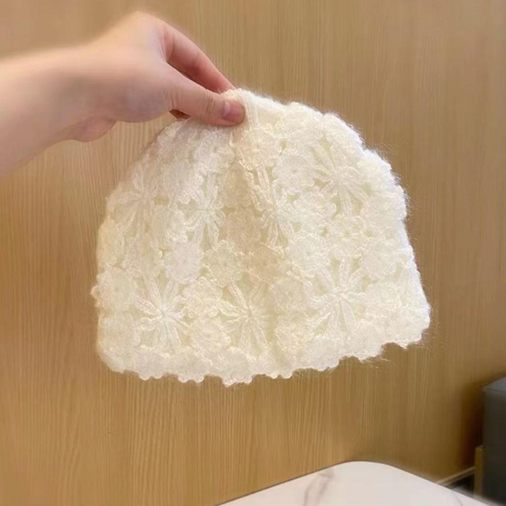 Handwoven Crochet Pullover Hat Retro Basin Hat Sweet Knitted Beanie Cap Women