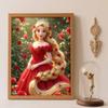 Diamond Painting Kit Unframed, Rapunzel Red Dress Roses, Classic Style Home Decor Craft, Perfect Gift Idea