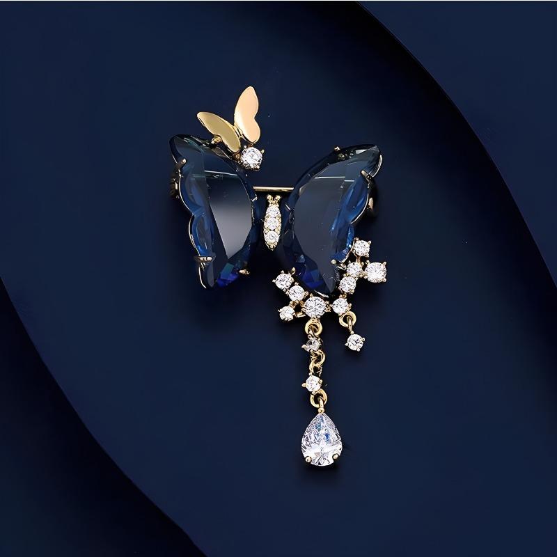 "Elegant Dance Brooch, High-end Women's Exquisite Butterfly Water Drop Tassel Brooch, Niche Design Sense Brooch.