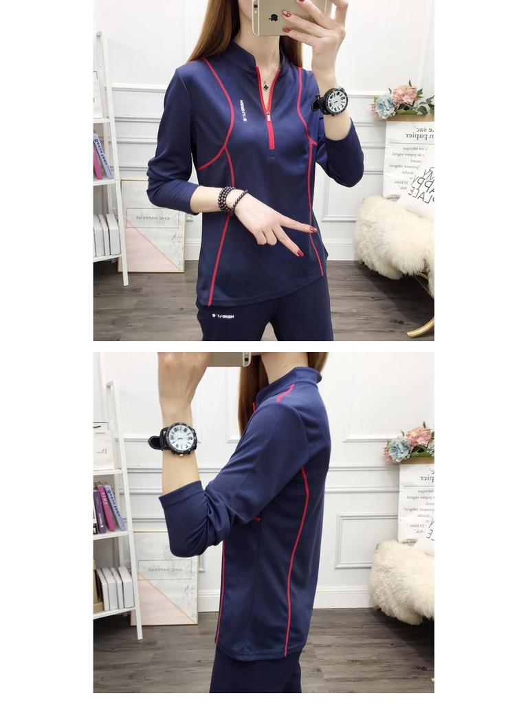 Women's Quick-Dry Spring/Fall Stand-Up Collar Running Shirt - Breathable, Long-Sleeved Sports Casual Tee