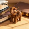 Business Opening Present Elephant Figurine Ornament, Resin Wood Grain Statue, Auspicious Decorative Animal Sculpture for Home Office Living