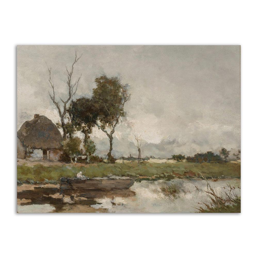 Vintage-Wand-Kunst, Retro-Poster und Drucke, Felddorf, natürliche Landschaft, Windmühle, Leinwandgemälde für Wohnzimmer, nordisches Bild