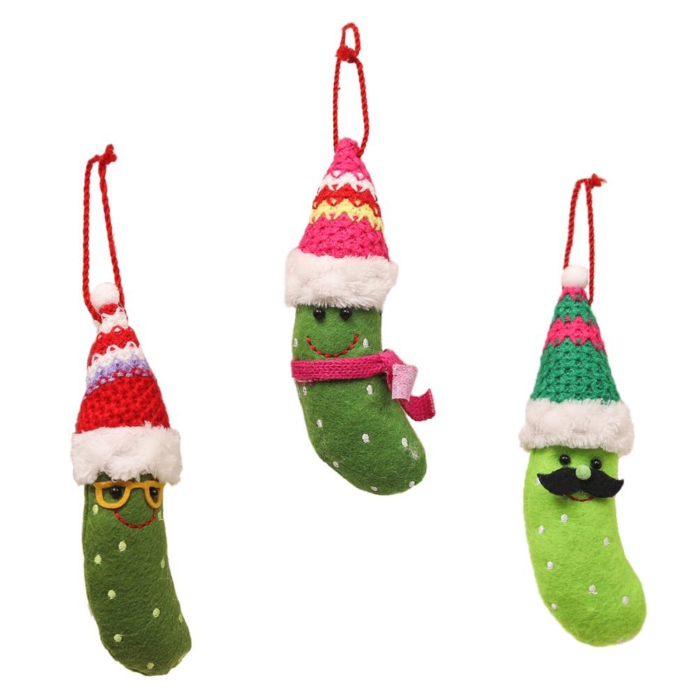

3pcs With Hat Christmas Green Banana Pendant Merry Christmas Decoration Holiday Festival Decor 3 Pcs