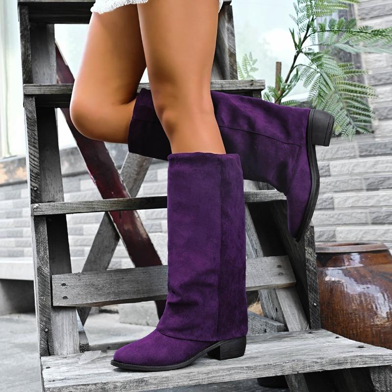Fashion Block Heel Plus Size Non-Slip Sleeve Boots Women's Fall New Outside Suede No Lining Fashion Tall Boots