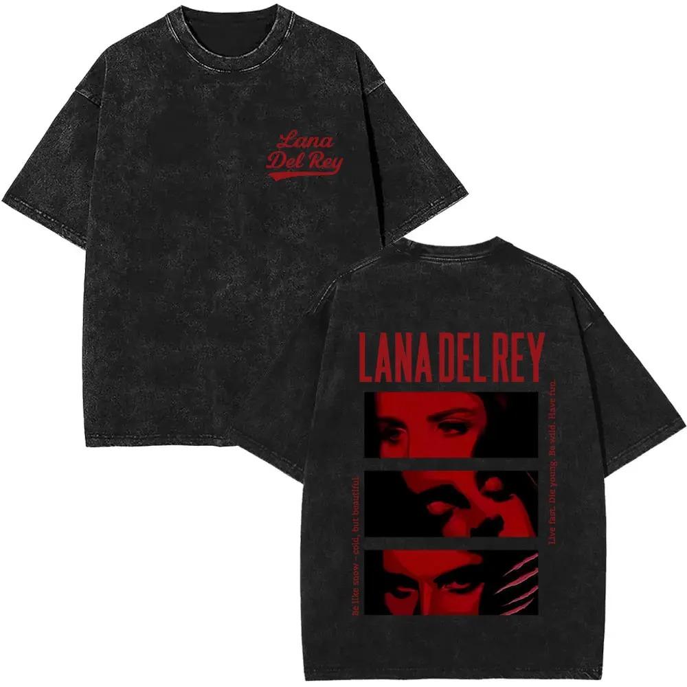

Lana Del Rey Eye Print Tee Vintage Washed Retro Pop TShirt Unisex Trendy Oversized Unisexs Casual Cotton Short Sleeve S