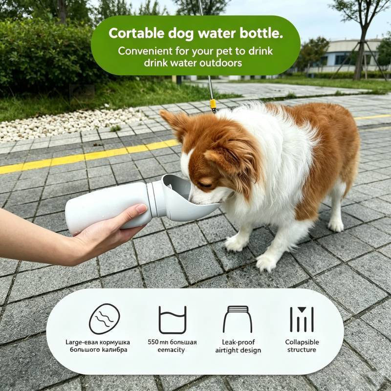 Reise-Wasserflasche für Haustiere mit lebensmittelechtem Silikon, faltbares Design für Hunde