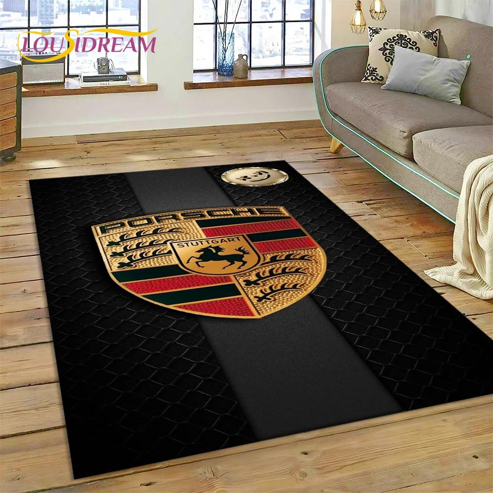 Car Logo P-Porsche 3D Printing Rug Carpet for Living Room Bedroom Home Decor,Floor Mat Non-slip for Sofa Doormat Gift Kids Play