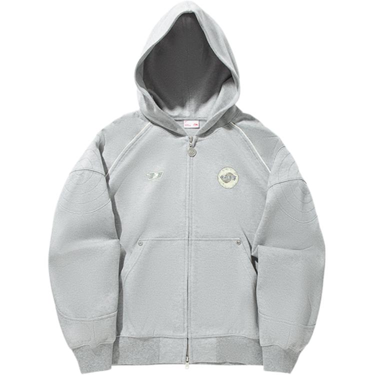 Li Ning Sweatshirts Women s Heather Gray Shark Gray Hooded Moderate Cardigan AWDVE52-2 L
