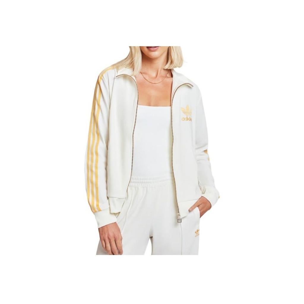 Adidas Originals Zip Stripe Logo Print Jacket Women Outerwear Off-White IT9875