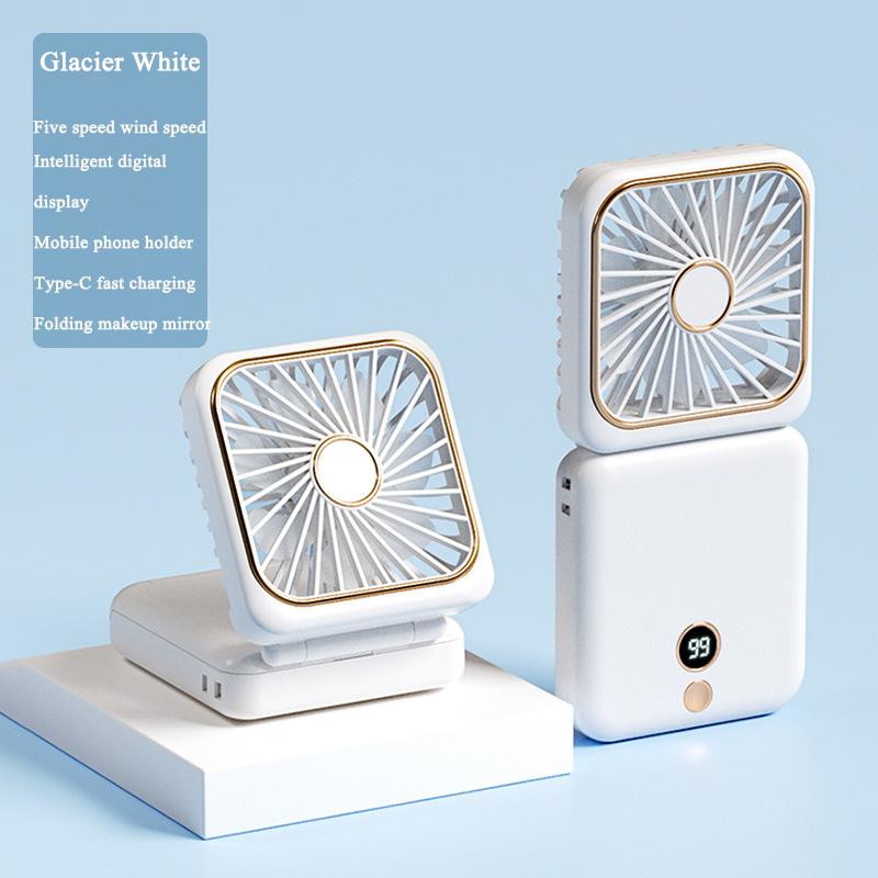 3-in-1 Mini Portable Fan Hanging Neck Fan Handheld Fan & Foldable Mirror with Power Bank, Compact & Portable for Summer Sports