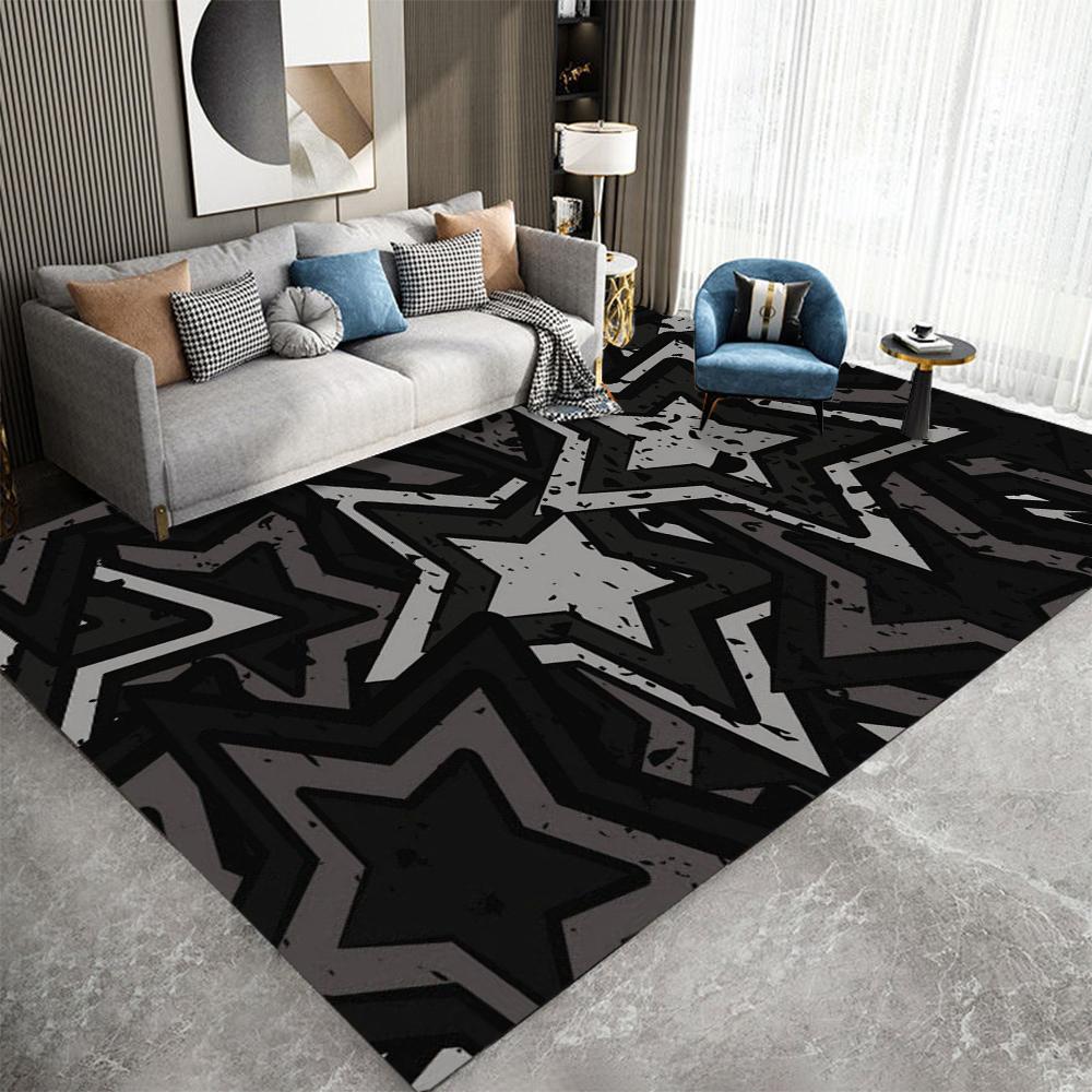 Star Pattern Carpet Mat Rug - Brown Yellow Geometric Design Modern Minimalist Home Decoration for Living Room Bedroom Floor Mat