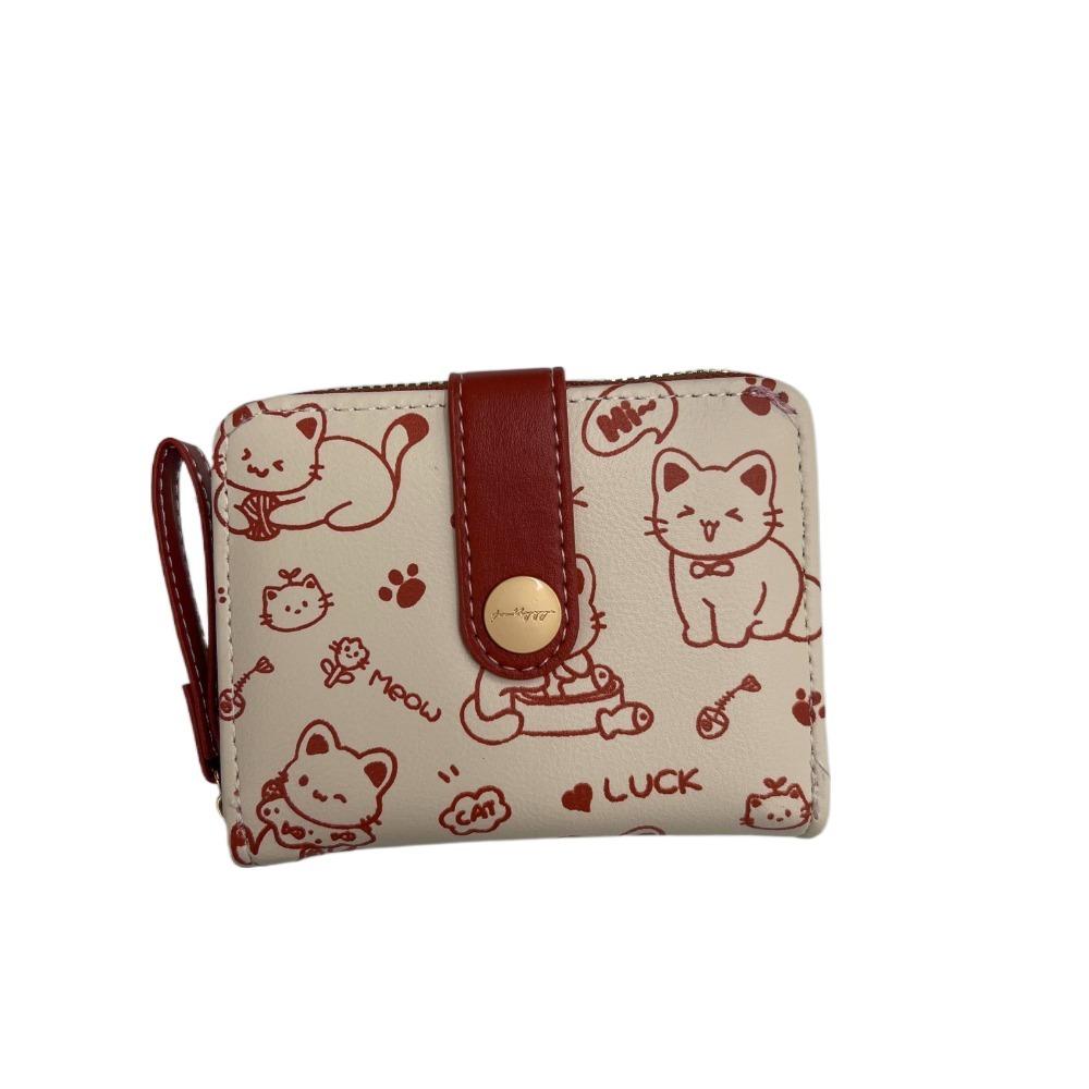 

Милый кошелек для девочек с котиком из ПУ, несколько отделений для карт, кошельки на молнии, кошелек на кнопке, короткий студенческий кошелек для денег, студенческий красный
