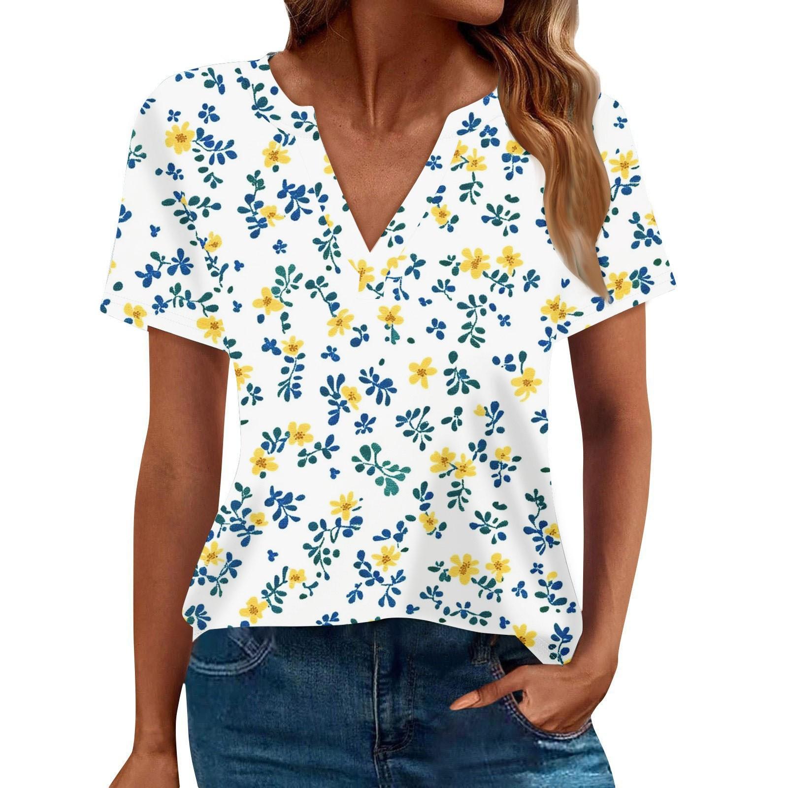 

Женская летняя мода повседневная футболка с коротким рукавом и V-образным вырезом XL жёлтый