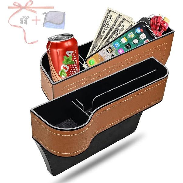 Car Seat Gap Filler Organizer, 2 Pack Multifunctional Car Seat Organizer, Auto Console Side Storage Box with Cup Holders 2 Seat Hooks for Drink, Car