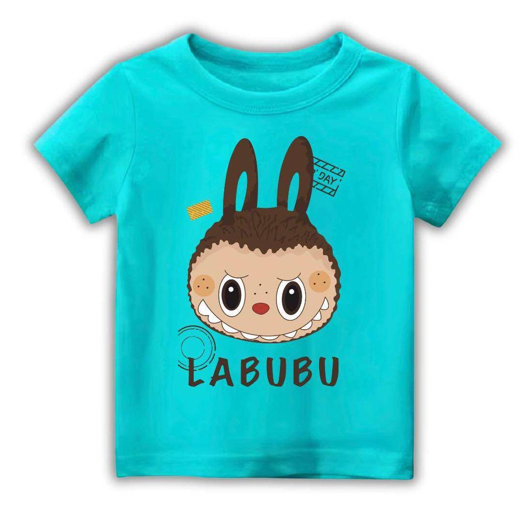 2025 Popular Children's Clothing Short Sleeved LABUBU Ugly and Cute Pattern Round Neck T-shirt Cartoon Style Girl's Top