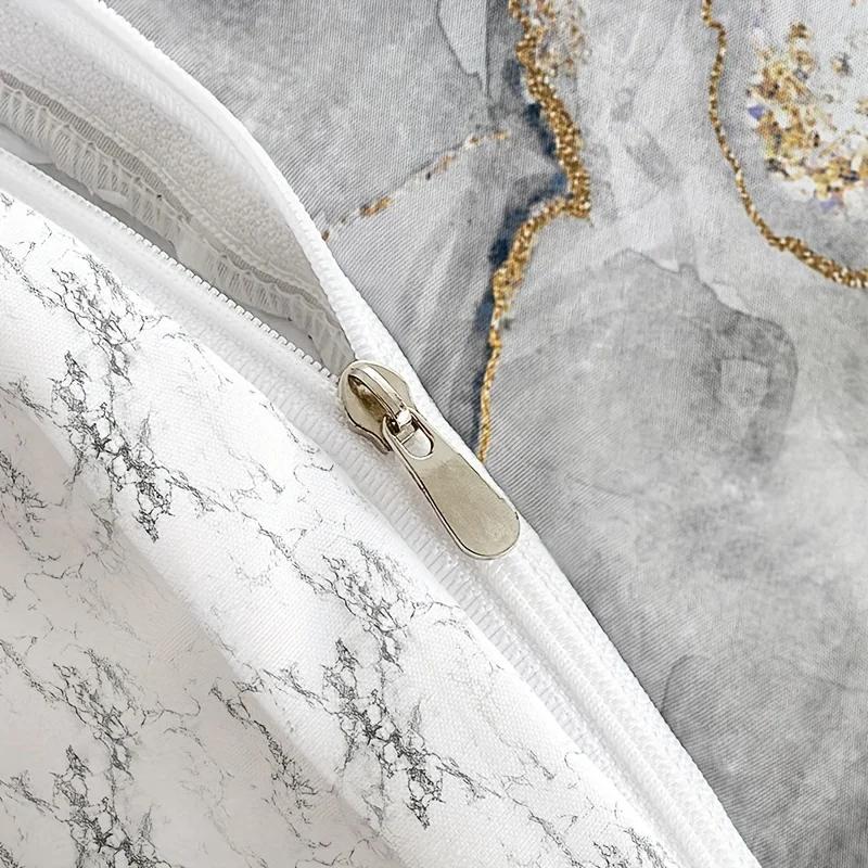 Fashion Quilt Cover Package Bronzing Marble Feather Printed Design Bed Cover Package Cozy Comfortable Quilt Cover For Bedroom Guest Room