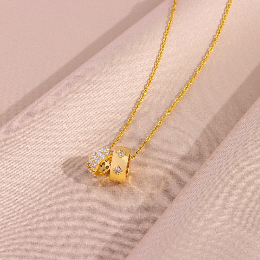 Double Ring Diamond Titanium Steel Necklace - Trendy, Versatile & Cute Women's Clavicle Chain