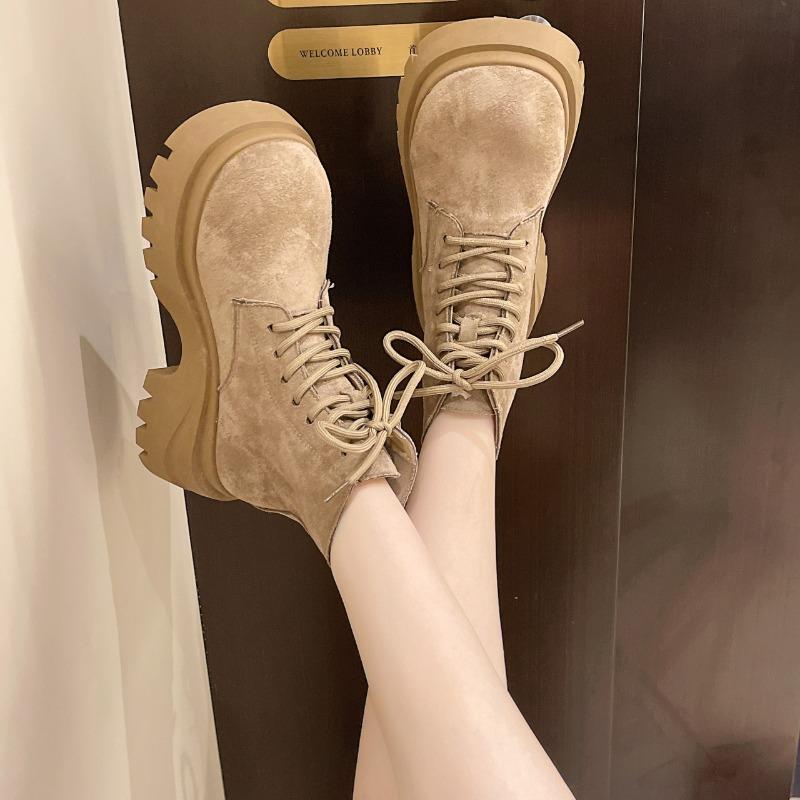 

Women s Fall New Fashion Versatile Vintage Non-Slip Lace-Up Heightened Commuter Booties 40
