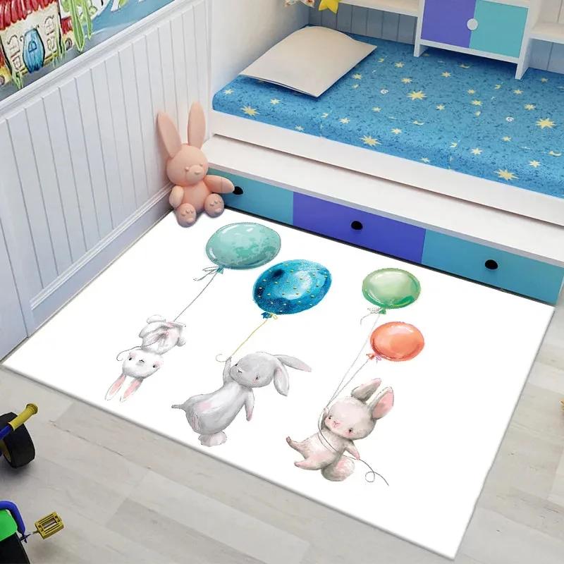 Bunny Carpet For Easter Living Room Decor Lovely Cartoon Rabbit Print Crawling Mat Doormat Area Rug Bedroom Bathroom Floor Mats
