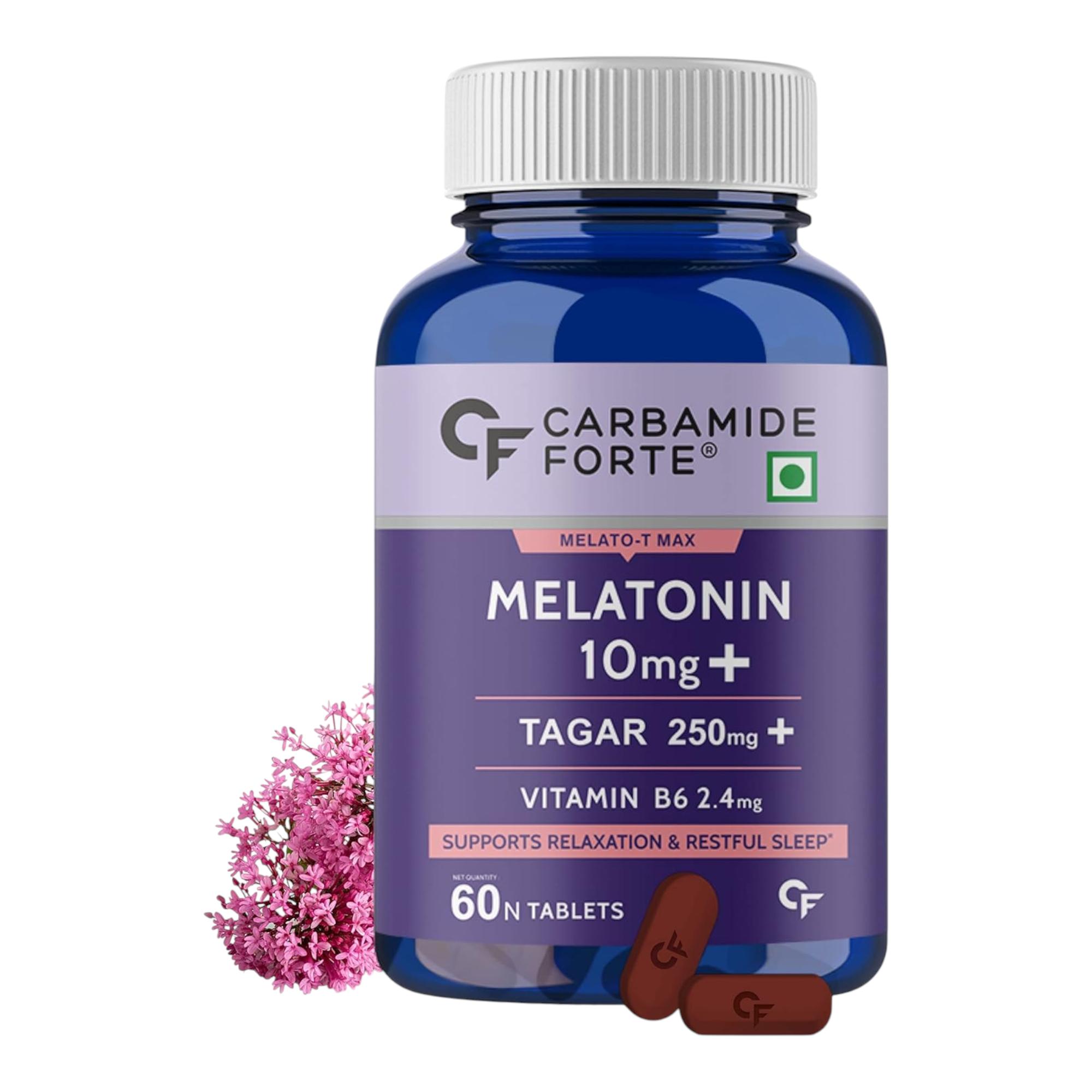 

Carbamide Forte Melatonin 10 mg Sleep Supplement with Tagar 250 mg for Restful Deep Sleep 60 Veg Tablets