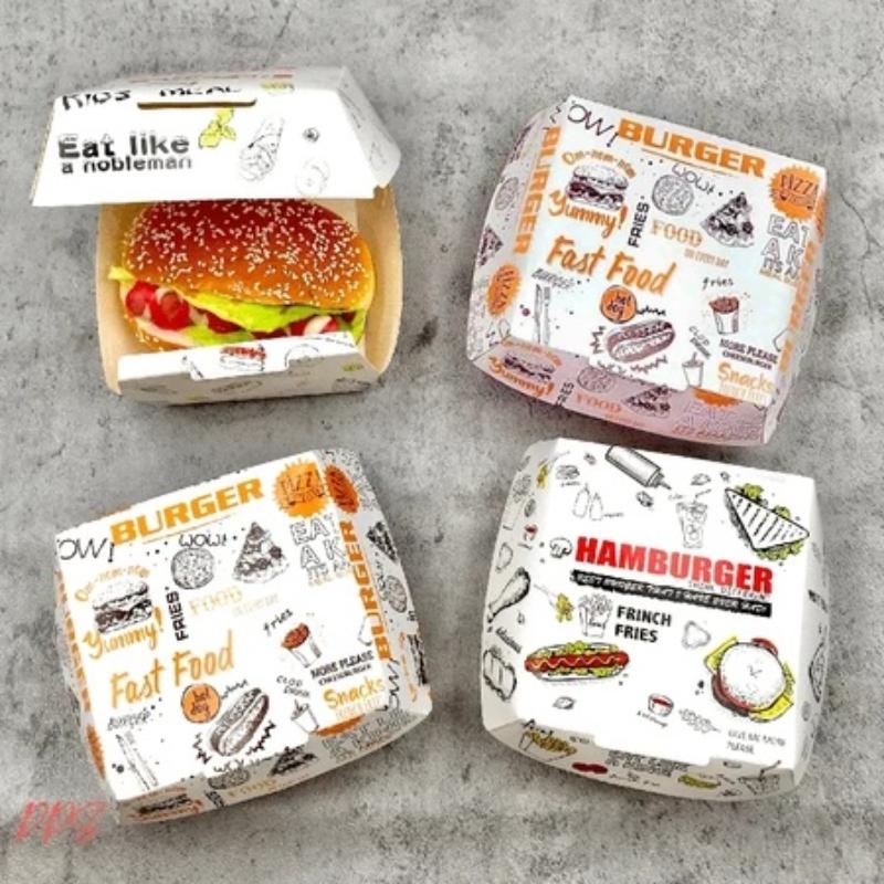 50/100 Pezzi Scatola per Hamburger Ispessita e Resistente al Grasso Scatola per Hamburger Monouso Scatole per Cibo da Asporto Fast Food di Grado Alimentare