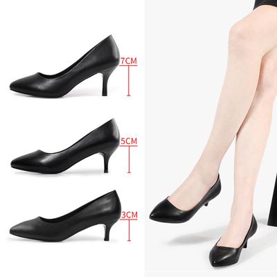 Eleganckie Damskie Wysokie Obcasy Moda Szpiczaste Szpilki Damskie Buty Skóra Naturalna Stewardesa Hotel Profesjonalne Czarne Buty do Pracy