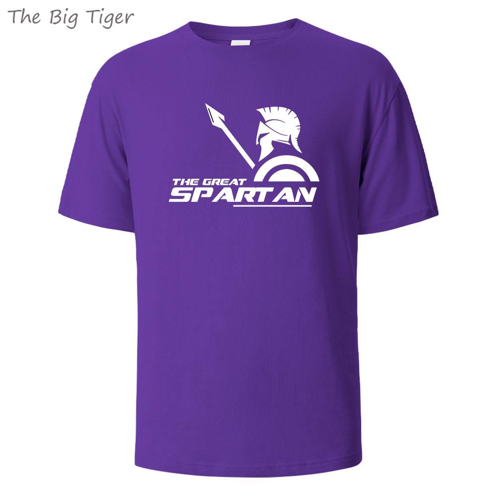 Spartan Printing Summer Cotton Mens Tee Lightweight Round Neck Breathable Fabric Casual Simple Style Tshirt Men TShirt