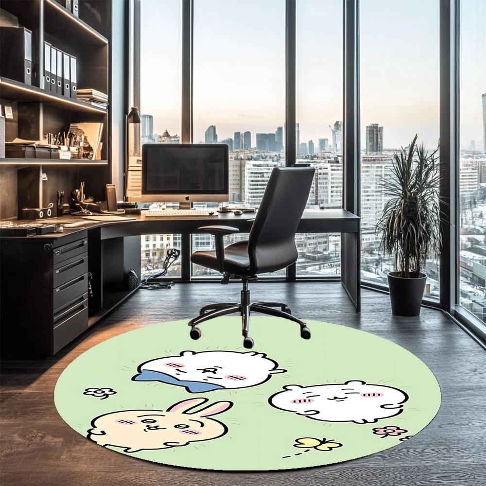 Usagi Printed Round Rug Carpet Chair Rug Area Rug Entryway Doormats,for Office Chair Living Room Bedroom Kitchen Room.