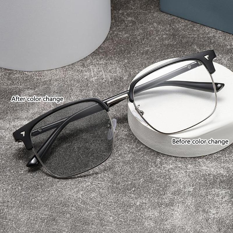 Photo-sensitive Color-changing Half-frame Anti-blue Light Nearsighted Glasses 828